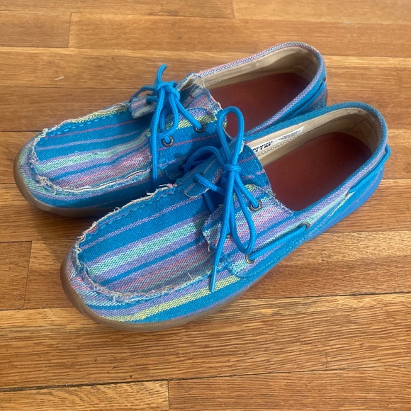 Twisted X #WDM0048 Boat Driving Moc Blue Textile Denim Shoes Women’s Size 11 - Picture 1 of 12